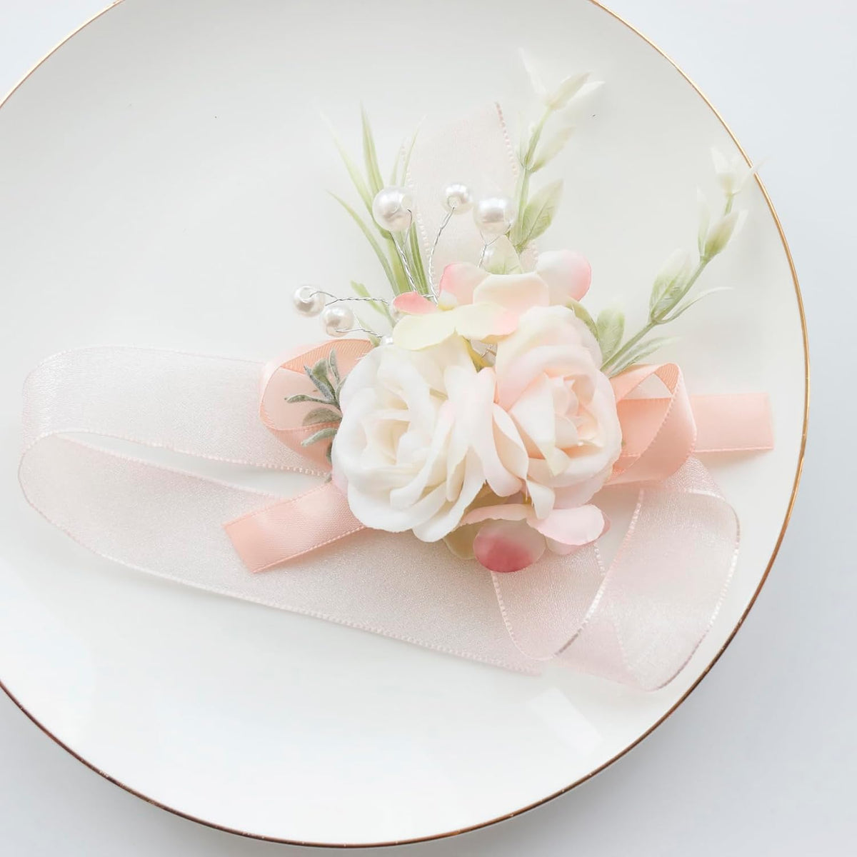Boutonniere Corsage Set, Pale Pink, 2 Pieces