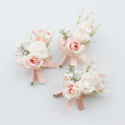 Boutonniere Corsage Set, Pale Pink, 2 Pieces