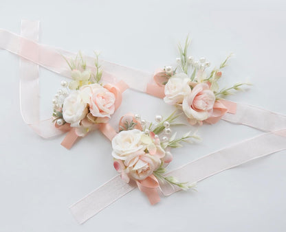 Boutonniere Corsage Set, Pale Pink, 2 Pieces