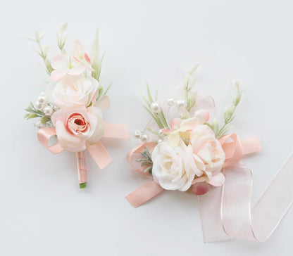 Boutonniere Corsage Set, Pale Pink, 2 Pieces