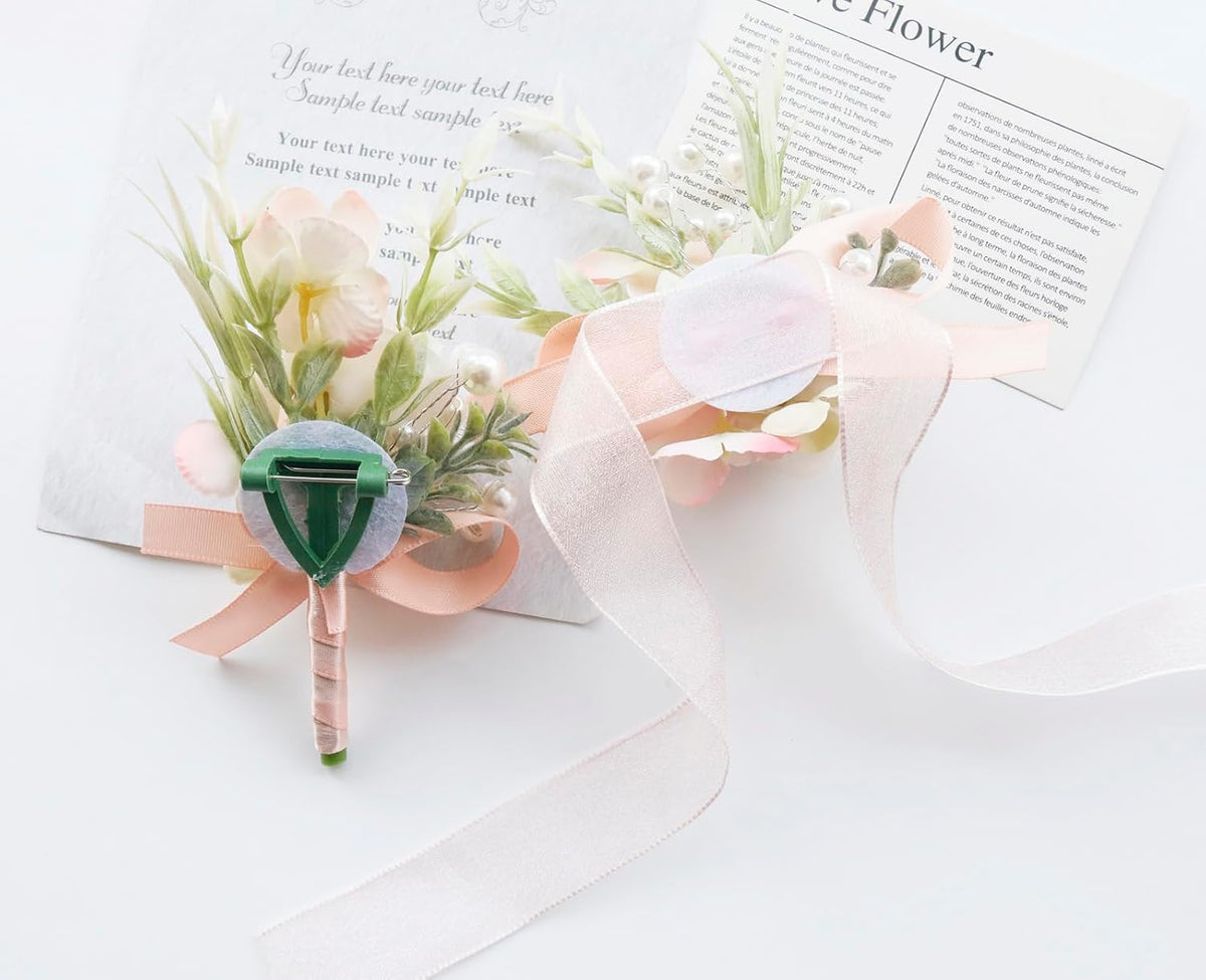 Boutonniere Corsage Set, Pale Pink, 2 Pieces