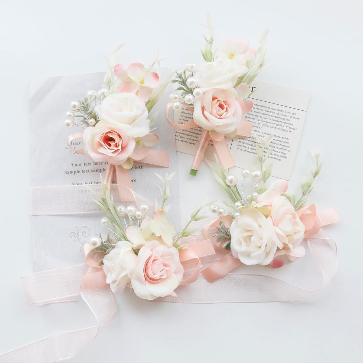 Boutonniere Corsage Set, Pale Pink, 2 Pieces