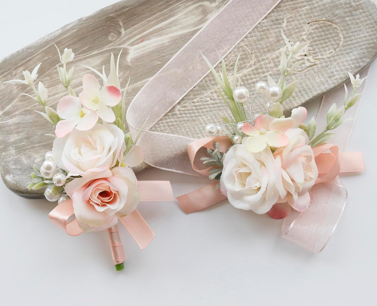 Boutonniere Corsage Set, Pale Pink, 2 Pieces