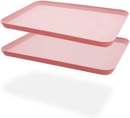 2Pcs 13.7 x 9.8 in Unbreakable Serving Tray Decorative Tray, Great for Dinner Tea Bed Bar Breakfast Food (Pink)