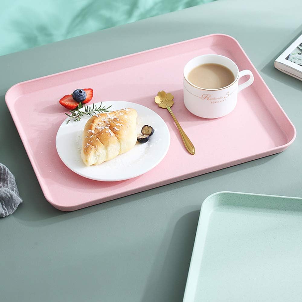 2Pcs 13.7 x 9.8 in Unbreakable Serving Tray Decorative Tray, Great for Dinner Tea Bed Bar Breakfast Food (Pink)