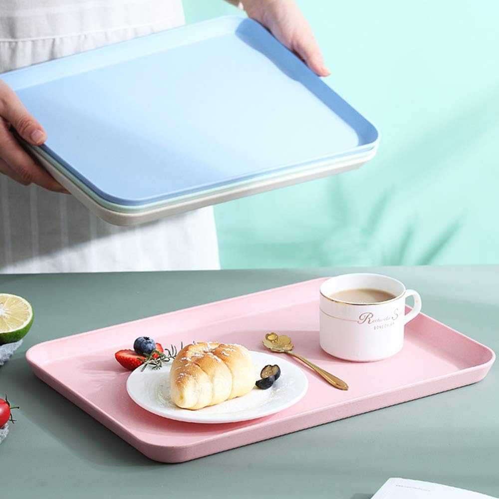 2Pcs 13.7 x 9.8 in Unbreakable Serving Tray Decorative Tray, Great for Dinner Tea Bed Bar Breakfast Food (Pink)