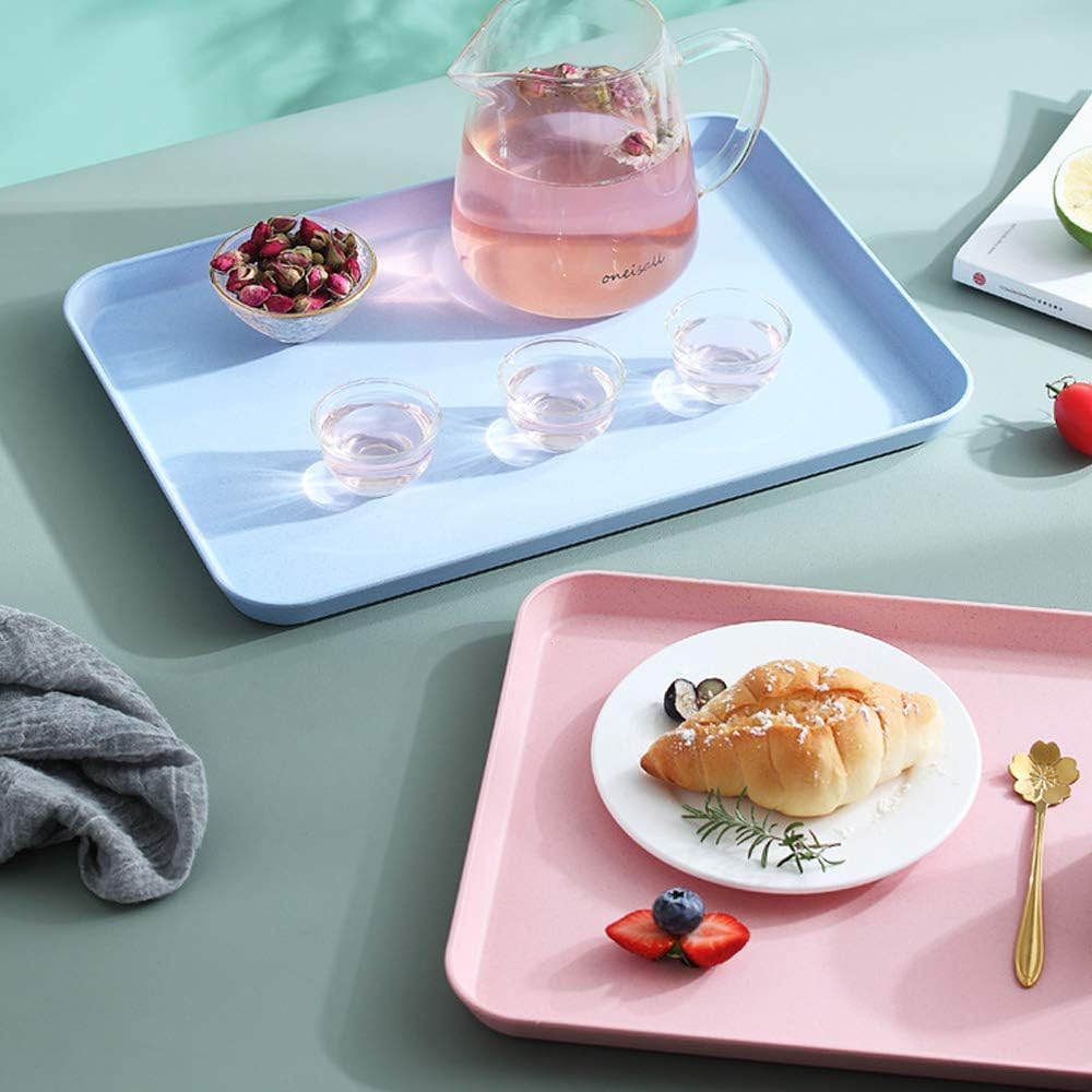 2Pcs 13.7 x 9.8 in Unbreakable Serving Tray Decorative Tray, Great for Dinner Tea Bed Bar Breakfast Food (Pink)