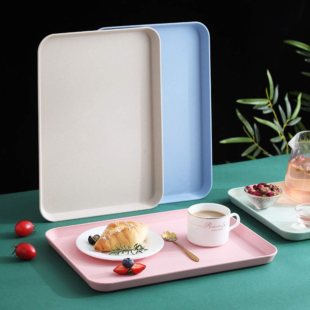 2Pcs 13.7 x 9.8 in Unbreakable Serving Tray Decorative Tray, Great for Dinner Tea Bed Bar Breakfast Food (Pink)