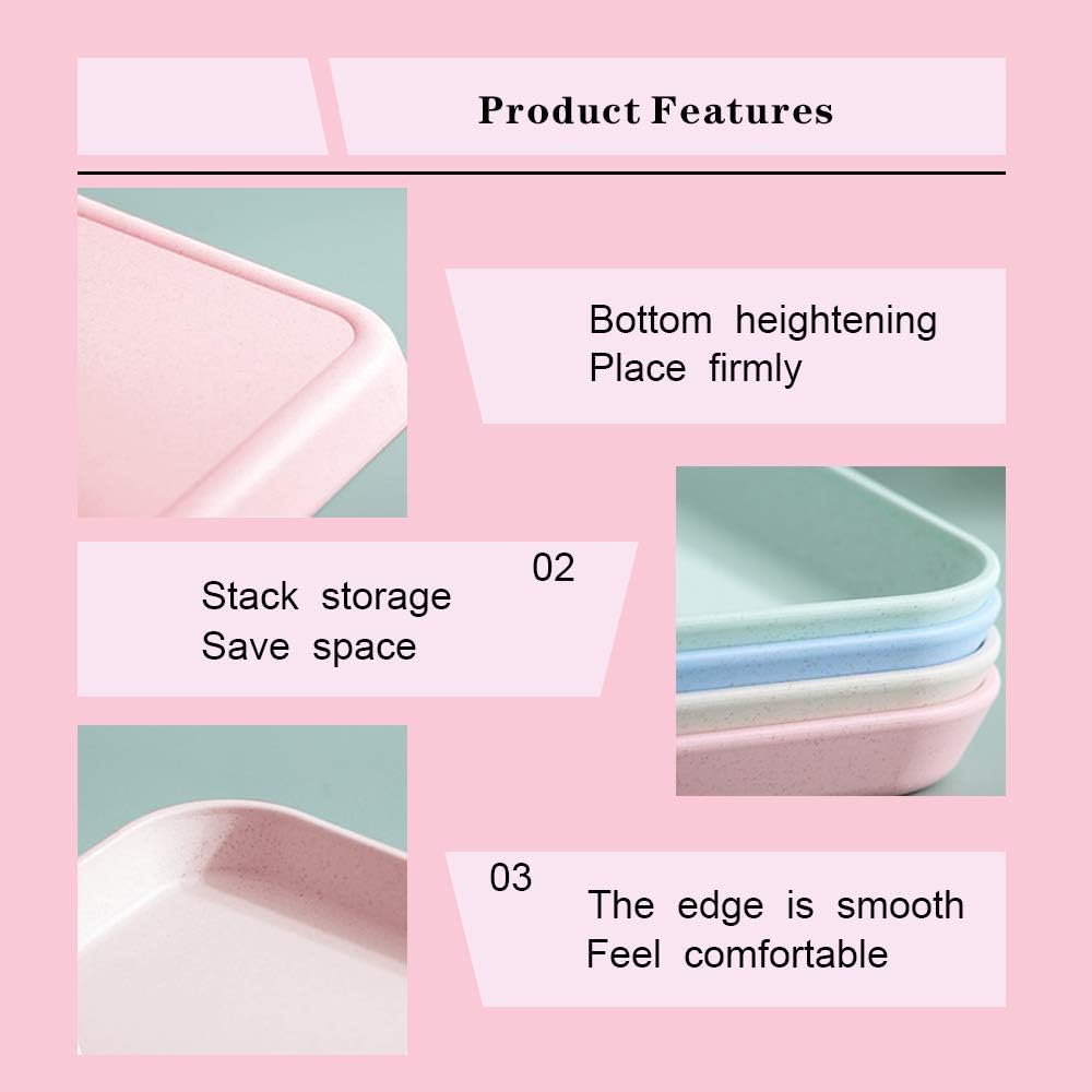 2Pcs 13.7 x 9.8 in Unbreakable Serving Tray Decorative Tray, Great for Dinner Tea Bed Bar Breakfast Food (Pink)