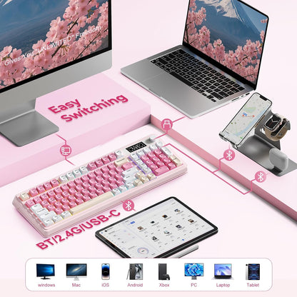 S99pro Wireless Pink Keyboard,Full Size Creamy Gaming Keyboard
