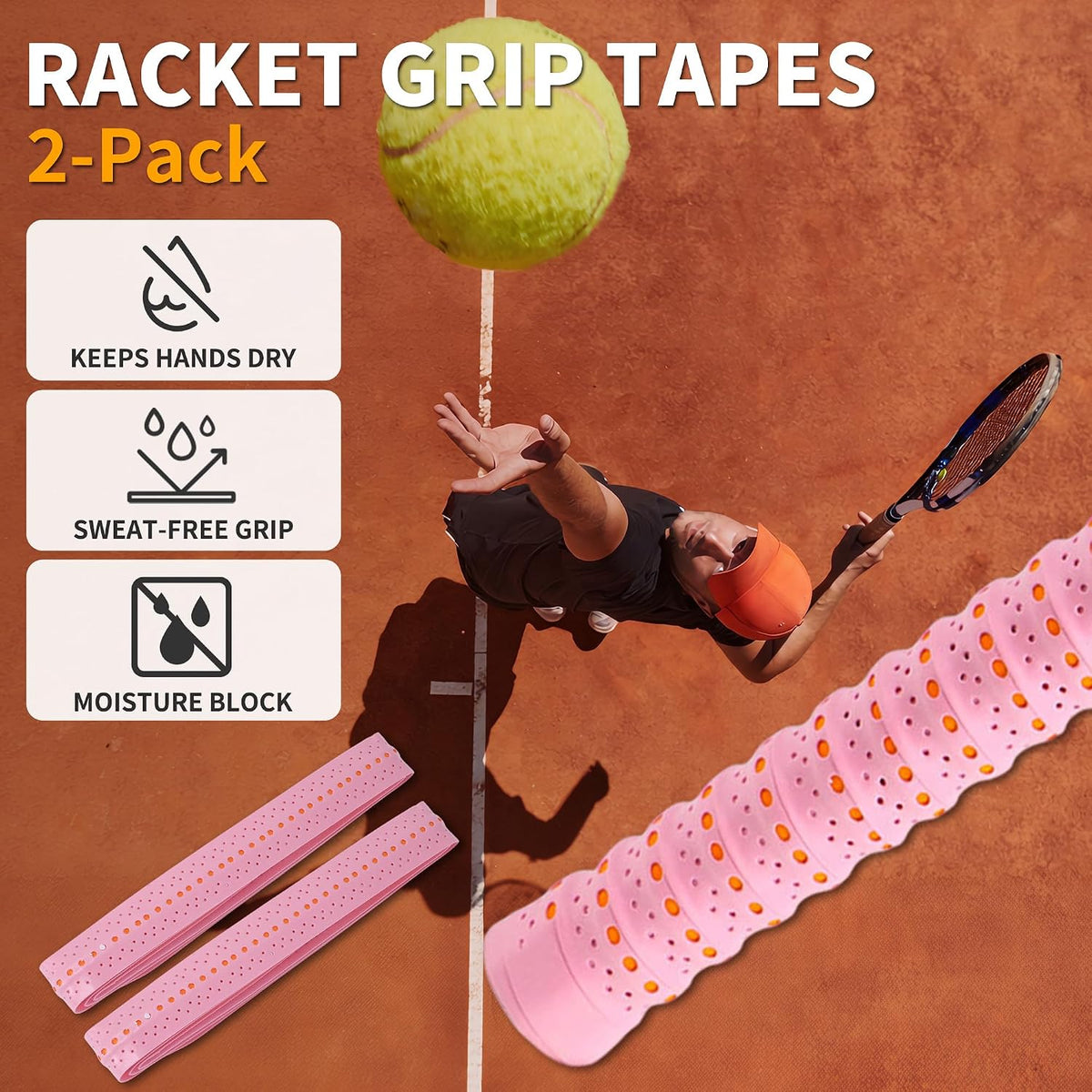 2 Pcs Tennis Racket Grip Tape, Badminton Grip Tape, Anti-Slip, Absorbent, Breathable Racket Overgrip Tape