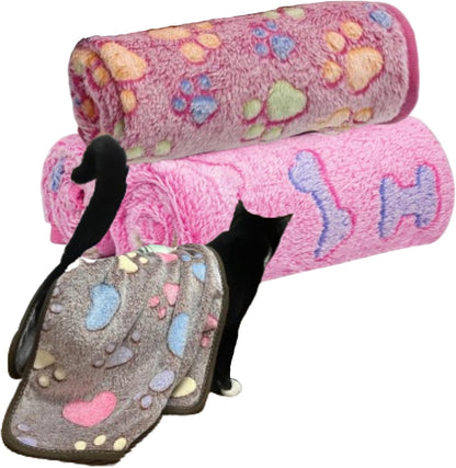 Clairooo Cat Blankets for Small Cats, 3 Pack Kitten Blanket Cute Paw Print Pet Blanket for Cat, Kitten, Miniature Puppy, 24 x 16 inches (Pink)