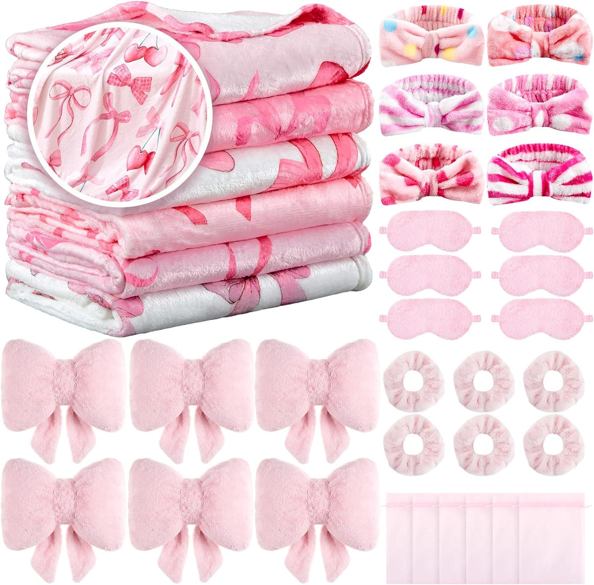 36 Pcs Sleepover Party Supplies for Girl, Fresh Bow, Pink