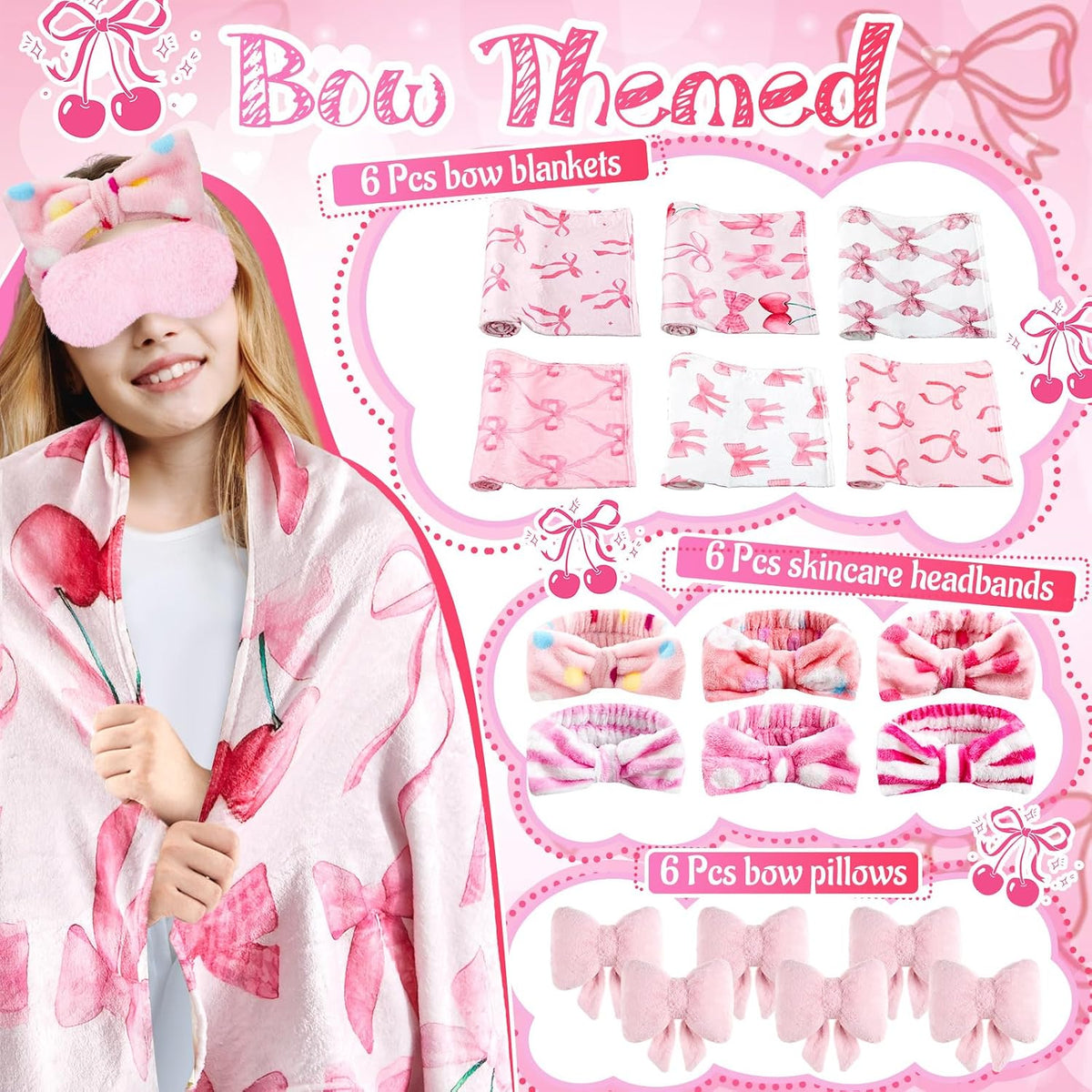 36 Pcs Sleepover Party Supplies for Girl, Fresh Bow, Pink