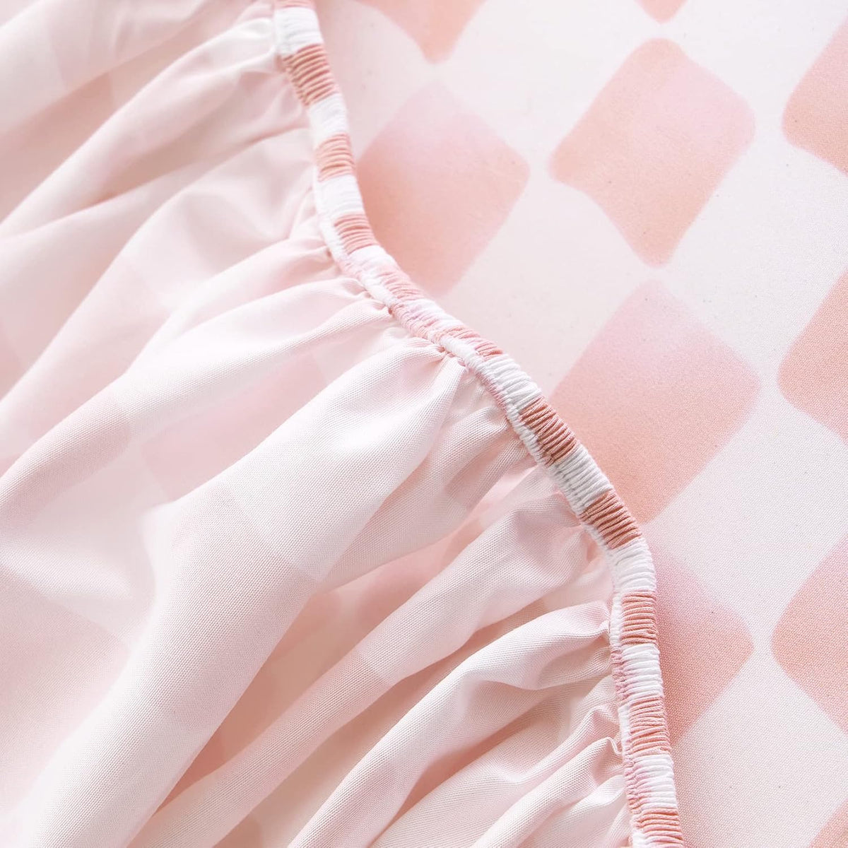 Gingham Sheet Set, 4-Piece Sheet Set, Checkered Grid Plaid Checkerboard Geometric Preppy Hand Drawn Pattern Printed Bedding, Deep Pocket, Pink White, Queen Size