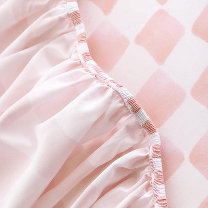 Gingham Sheet Set, 4-Piece Sheet Set, Checkered Grid Plaid Checkerboard Geometric Preppy Hand Drawn Pattern Printed Bedding, Deep Pocket, Pink White, Queen Size