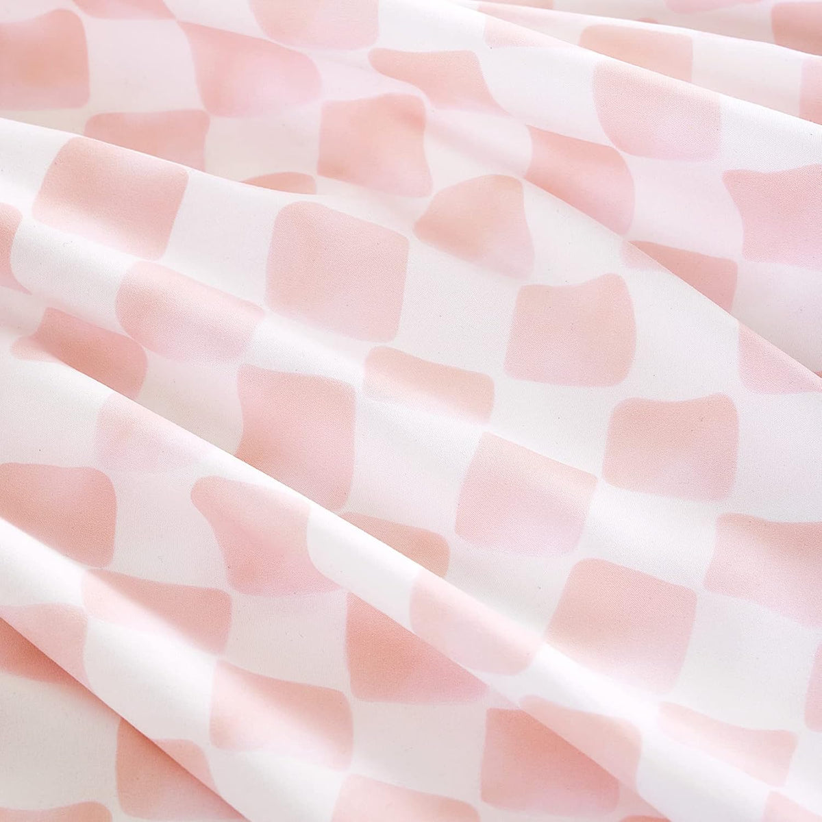 Gingham Sheet Set, 4-Piece Sheet Set, Checkered Grid Plaid Checkerboard Geometric Preppy Hand Drawn Pattern Printed Bedding, Deep Pocket, Pink White, Queen Size