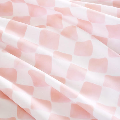Gingham Sheet Set, 4-Piece Sheet Set, Checkered Grid Plaid Checkerboard Geometric Preppy Hand Drawn Pattern Printed Bedding, Deep Pocket, Pink White, Queen Size