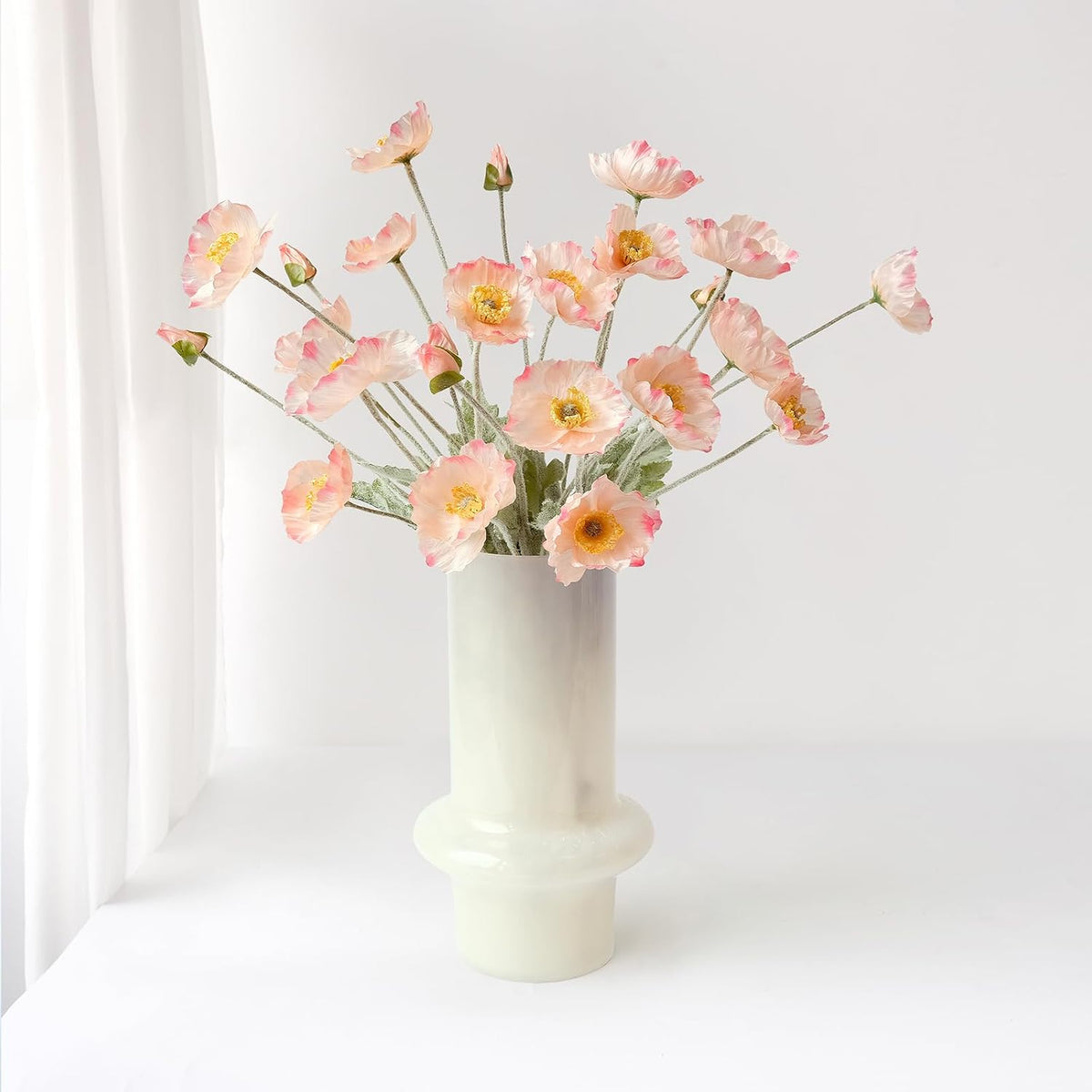 6PCS Faux Poppy Flowers Artificial with Stems Champagne Pink