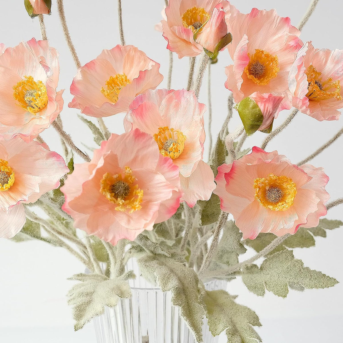 6PCS Faux Poppy Flowers Artificial with Stems Champagne Pink