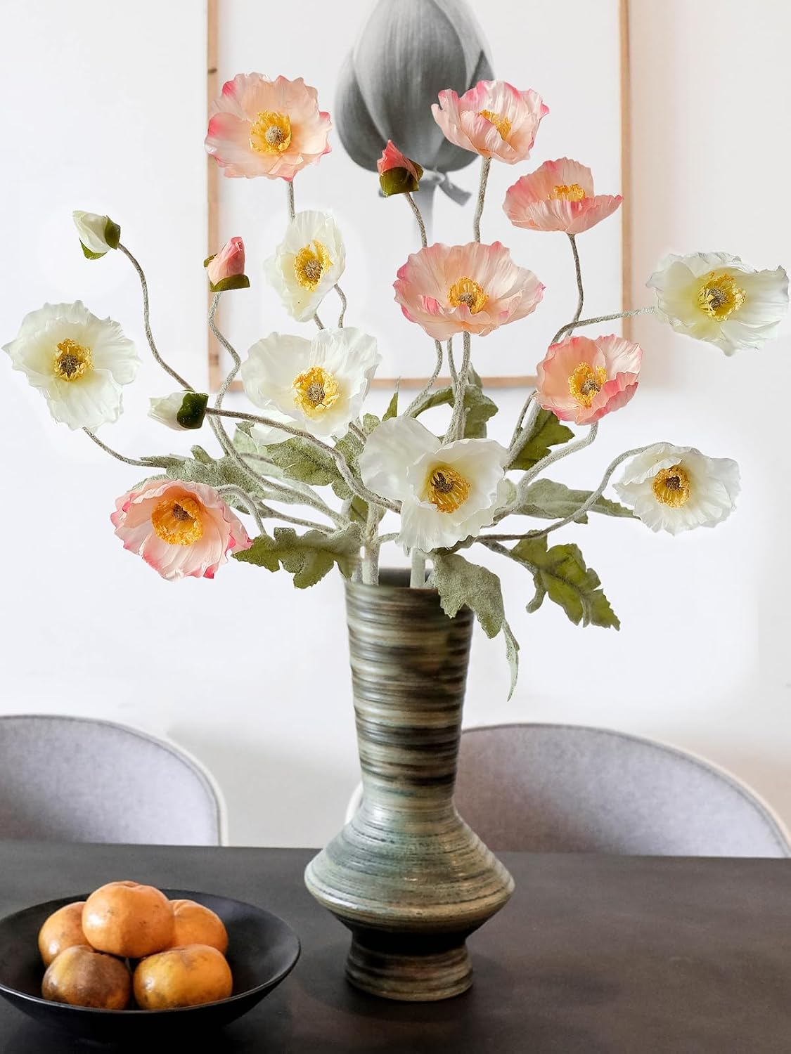 6PCS Faux Poppy Flowers Artificial with Stems Champagne Pink