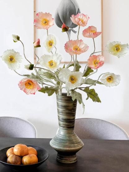 6PCS Faux Poppy Flowers Artificial with Stems Champagne Pink