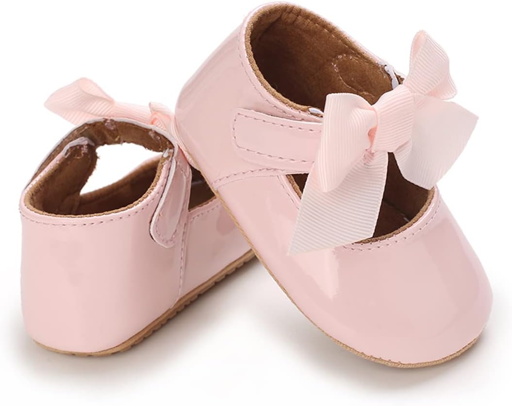 Baby Girls Shoes Mary Jane Flats Shoes Anti-Slip Soft Rubber Sole Toddler First Walkers Princess Dress Shoes