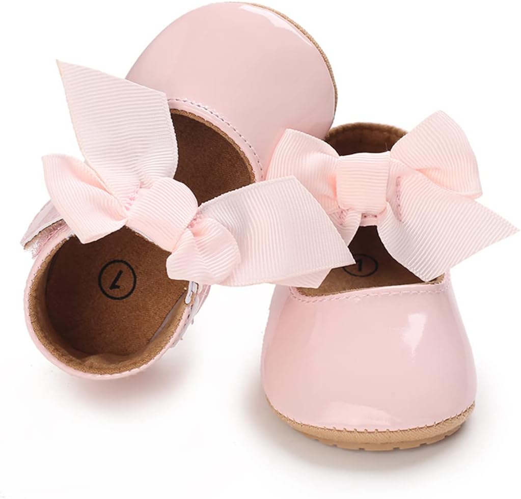 Baby Girls Shoes Mary Jane Flats Shoes Anti-Slip Soft Rubber Sole Toddler First Walkers Princess Dress Shoes