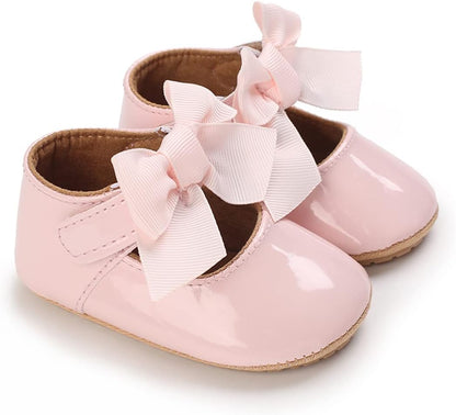 Baby Girls Shoes Mary Jane Flats Shoes Anti-Slip Soft Rubber Sole Toddler First Walkers Princess Dress Shoes
