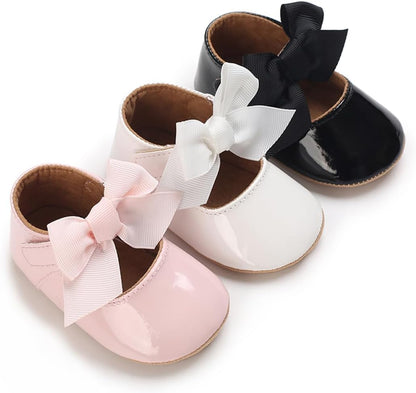 Baby Girls Shoes Mary Jane Flats Shoes Anti-Slip Soft Rubber Sole Toddler First Walkers Princess Dress Shoes