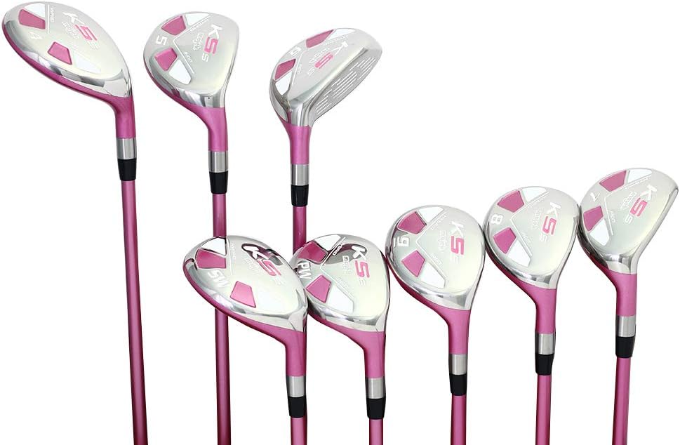 Pink Senior Ladies Golf Hybrids Irons Set New Senior Women Best All True Hybrid Ultra Light Weight Forgiving Fuchsia Woman Complete Package Includes 4 5 6 7 8 9 PW SW All Lady Flex Utility Clubs