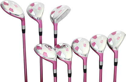 Pink Senior Ladies Golf Hybrids Irons Set New Senior Women Best All True Hybrid Ultra Light Weight Forgiving Fuchsia Woman Complete Package Includes 4 5 6 7 8 9 PW SW All Lady Flex Utility Clubs