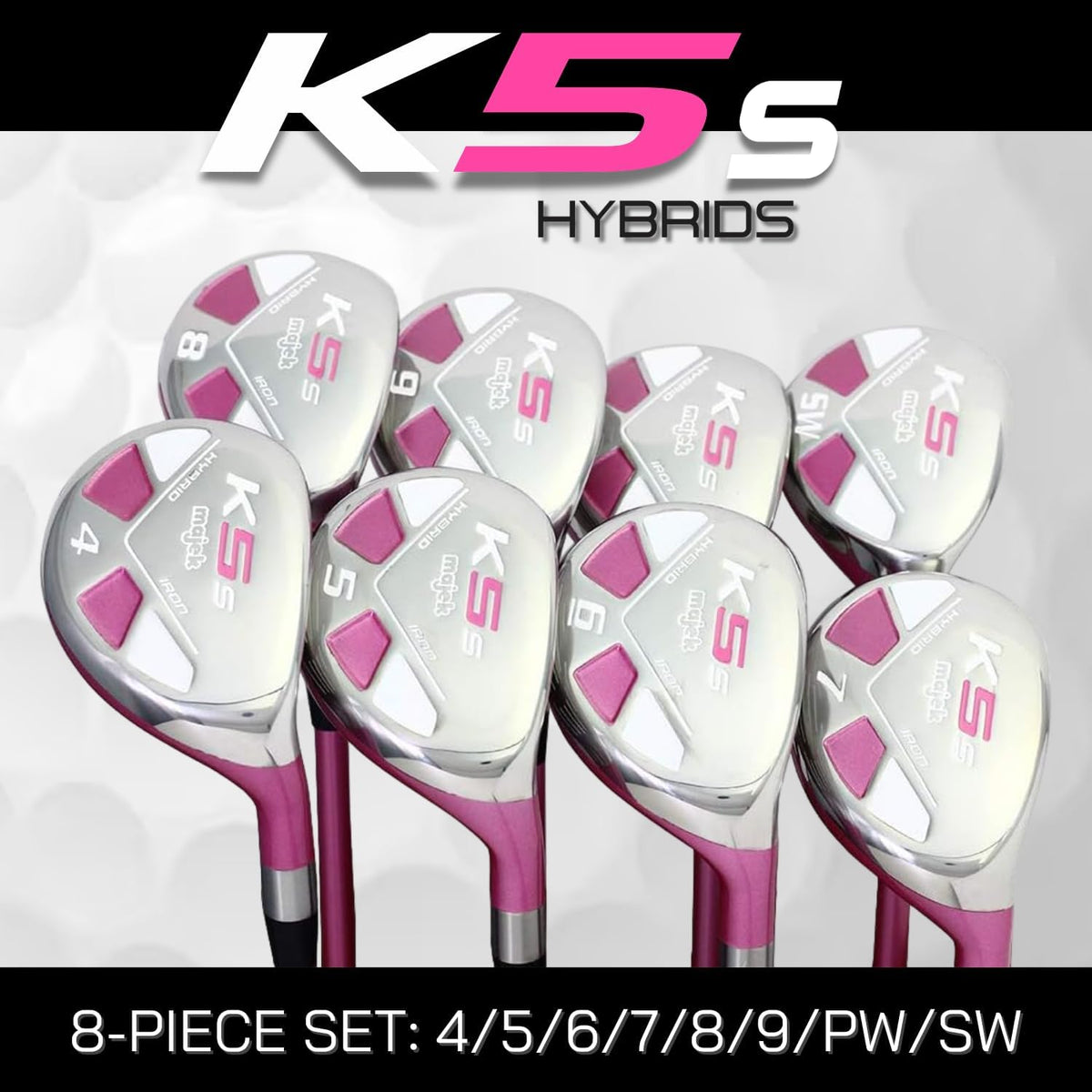 Pink Senior Ladies Golf Hybrids Irons Set New Senior Women Best All True Hybrid Ultra Light Weight Forgiving Fuchsia Woman Complete Package Includes 4 5 6 7 8 9 PW SW All Lady Flex Utility Clubs