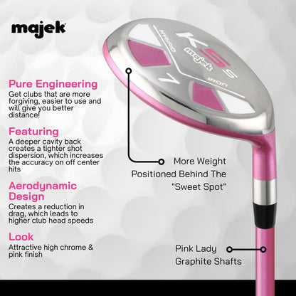 Pink Senior Ladies Golf Hybrids Irons Set New Senior Women Best All True Hybrid Ultra Light Weight Forgiving Fuchsia Woman Complete Package Includes 4 5 6 7 8 9 PW SW All Lady Flex Utility Clubs