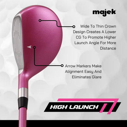 Pink Senior Ladies Golf Hybrids Irons Set New Senior Women Best All True Hybrid Ultra Light Weight Forgiving Fuchsia Woman Complete Package Includes 4 5 6 7 8 9 PW SW All Lady Flex Utility Clubs