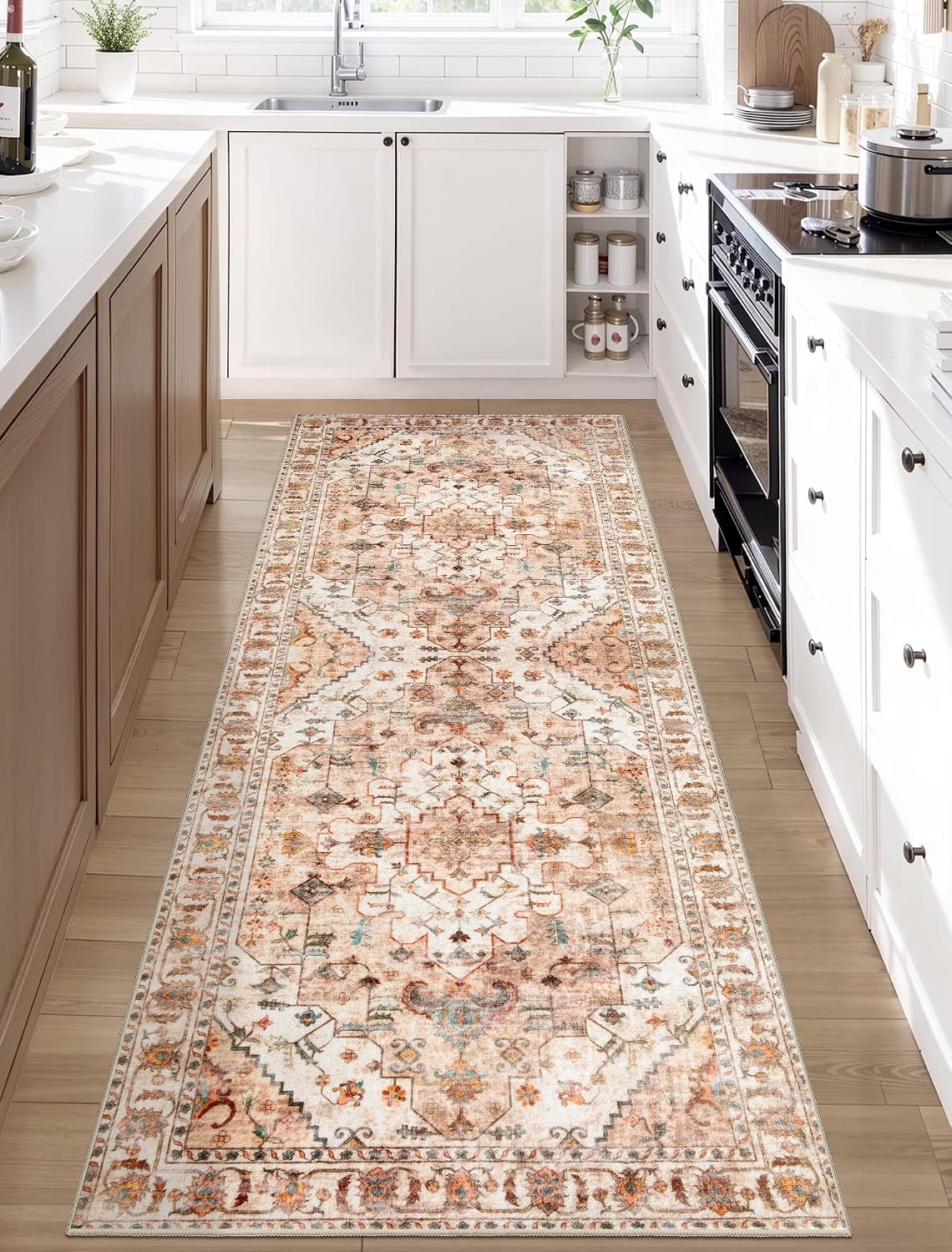 SERISSA 2x6 Washable Non Slip Boho Runner Rug for Hallway，Peach Cream