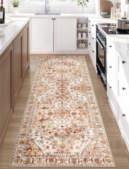 SERISSA 2x6 Washable Non Slip Boho Runner Rug for Hallway，Peach Cream