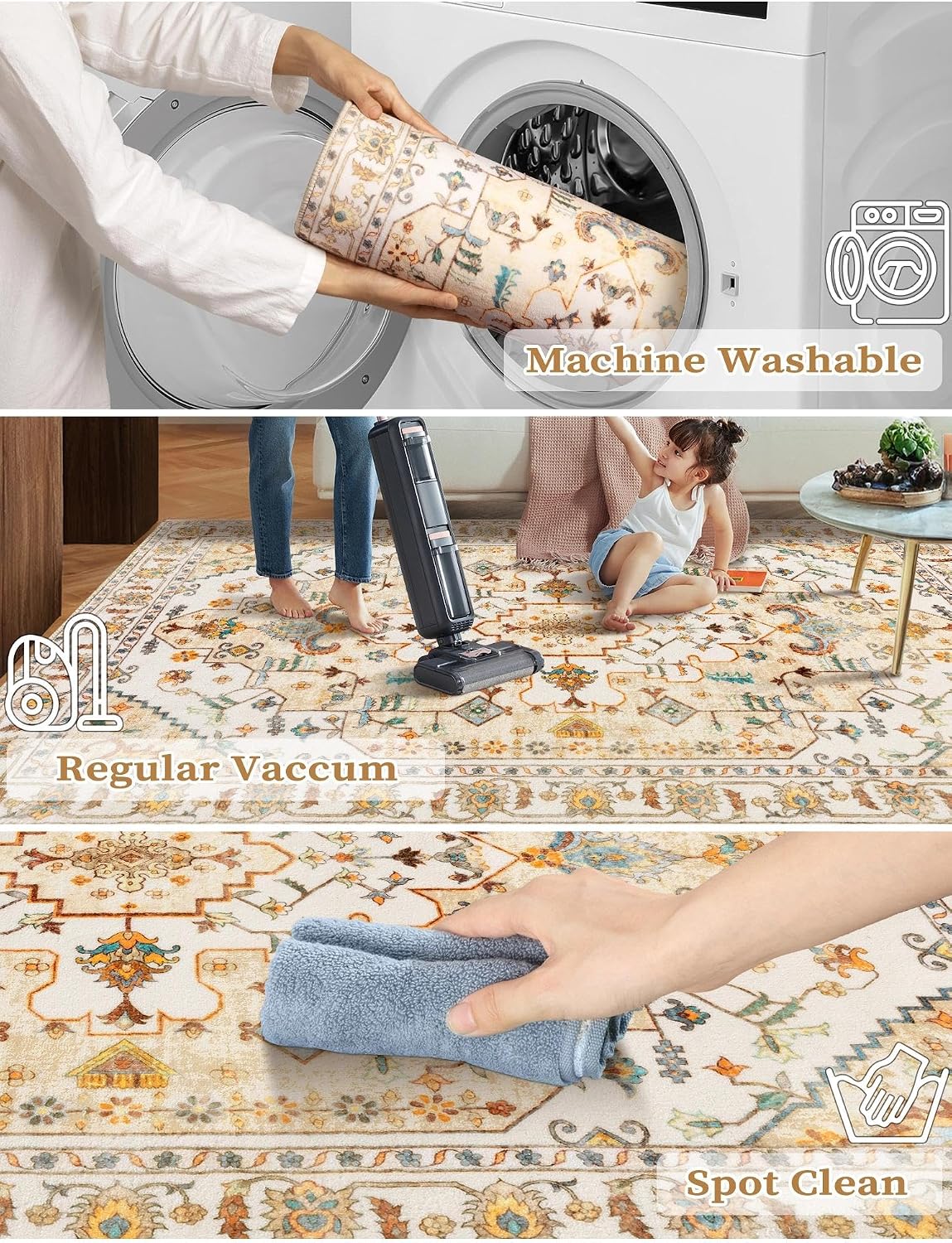 SERISSA 2x6 Washable Non Slip Boho Runner Rug for Hallway，Peach Cream