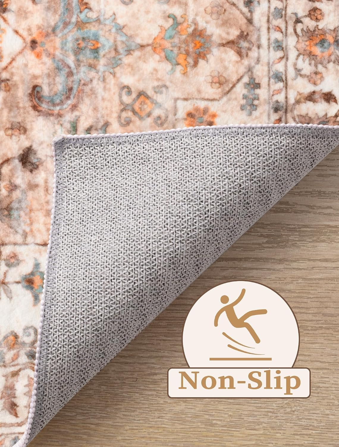 SERISSA 2x6 Washable Non Slip Boho Runner Rug for Hallway，Peach Cream