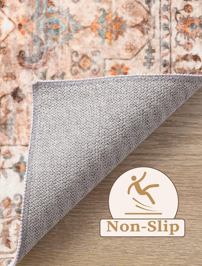 SERISSA 2x6 Washable Non Slip Boho Runner Rug for Hallway，Peach Cream