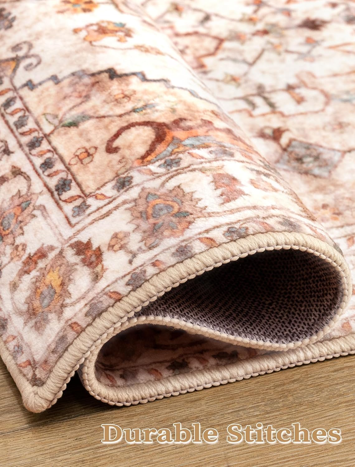 SERISSA 2x6 Washable Non Slip Boho Runner Rug for Hallway，Peach Cream