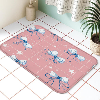 Peach Bow Quick Dry Bath Mat, Cute Star Pattern Absorbent Non Slip Shower Mat, Modern Memory Foam Washable Bath Rugs for Bathroom Toilet Restroom Decorative 16x24 Inch
