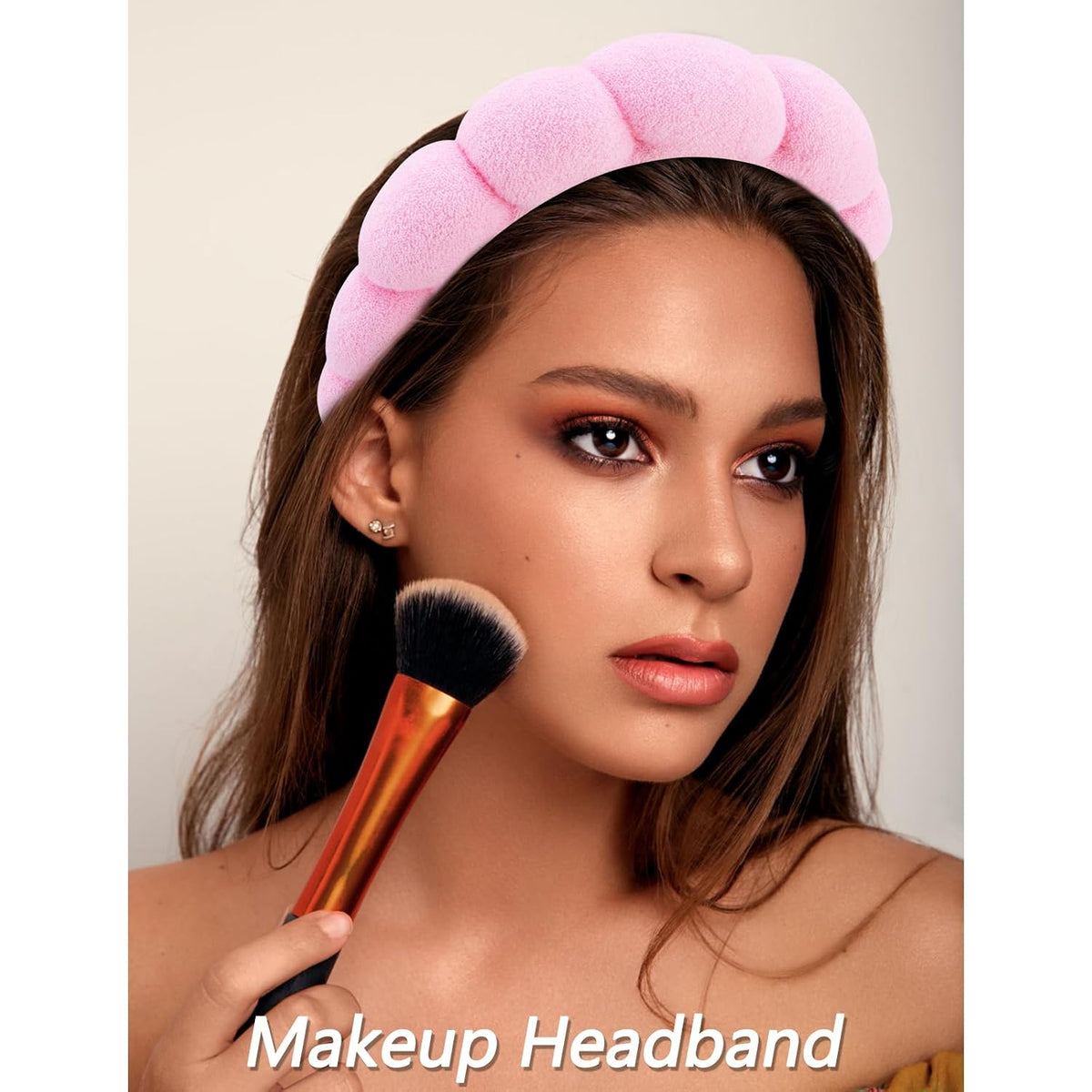 Spa Headbands for Wash Face, Makeup Headband, Facial Skincare Headbands, 5 Pcs Pink Puffy Sponge Spa Headband Bow Tie Hair Band Hair Clips Wristband Set Women Girls Accessories