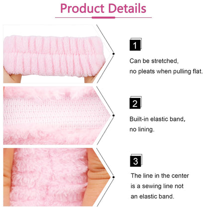 Spa Headbands for Wash Face, Makeup Headband, Facial Skincare Headbands, 5 Pcs Pink Puffy Sponge Spa Headband Bow Tie Hair Band Hair Clips Wristband Set Women Girls Accessories