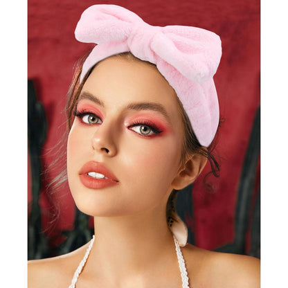Spa Headbands for Wash Face, Makeup Headband, Facial Skincare Headbands, 5 Pcs Pink Puffy Sponge Spa Headband Bow Tie Hair Band Hair Clips Wristband Set Women Girls Accessories