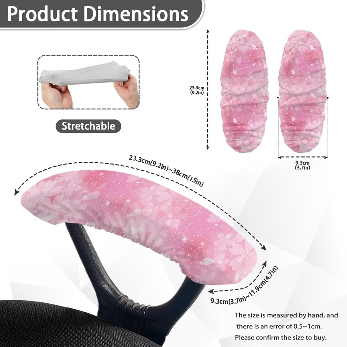 Cherry Blossom Gaming Chair Arm Rest Covers, 2 Pcs Floral Office Chair Arms Slipcovers with Elastic Band, Comfy Stretchable Polyester Office Chair Armrest Covers, Pink