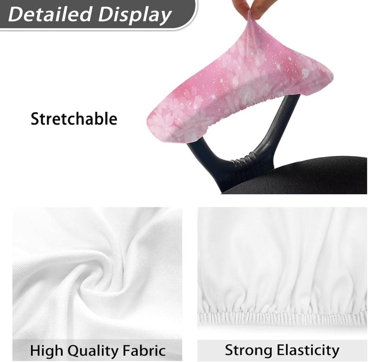 Cherry Blossom Gaming Chair Arm Rest Covers, 2 Pcs Floral Office Chair Arms Slipcovers with Elastic Band, Comfy Stretchable Polyester Office Chair Armrest Covers, Pink