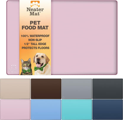 Neater Mat Pet Mats for Food and Water, Cat & Dog Bowl Mat Waterproof Silicone, Feeding Tray, Dog Food Mats for Floors, Placemat w/Raised Edge for Under Bowls, 24" x 16", Light Pink