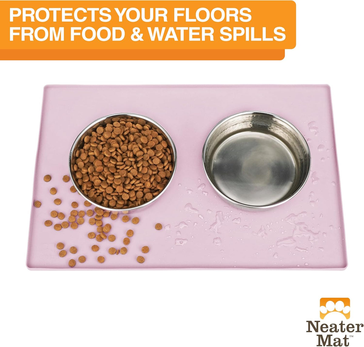 Neater Mat Pet Mats for Food and Water, Cat & Dog Bowl Mat Waterproof Silicone, Feeding Tray, Dog Food Mats for Floors, Placemat w/Raised Edge for Under Bowls, 24" x 16", Light Pink