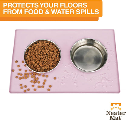Neater Mat Pet Mats for Food and Water, Cat & Dog Bowl Mat Waterproof Silicone, Feeding Tray, Dog Food Mats for Floors, Placemat w/Raised Edge for Under Bowls, 24" x 16", Light Pink